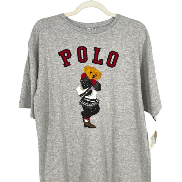 Ralph Lauren Polo Bear Ice Skates Skirt Flag Gray Sleep Shirt Size Medium NWT - Picture 2 of 10